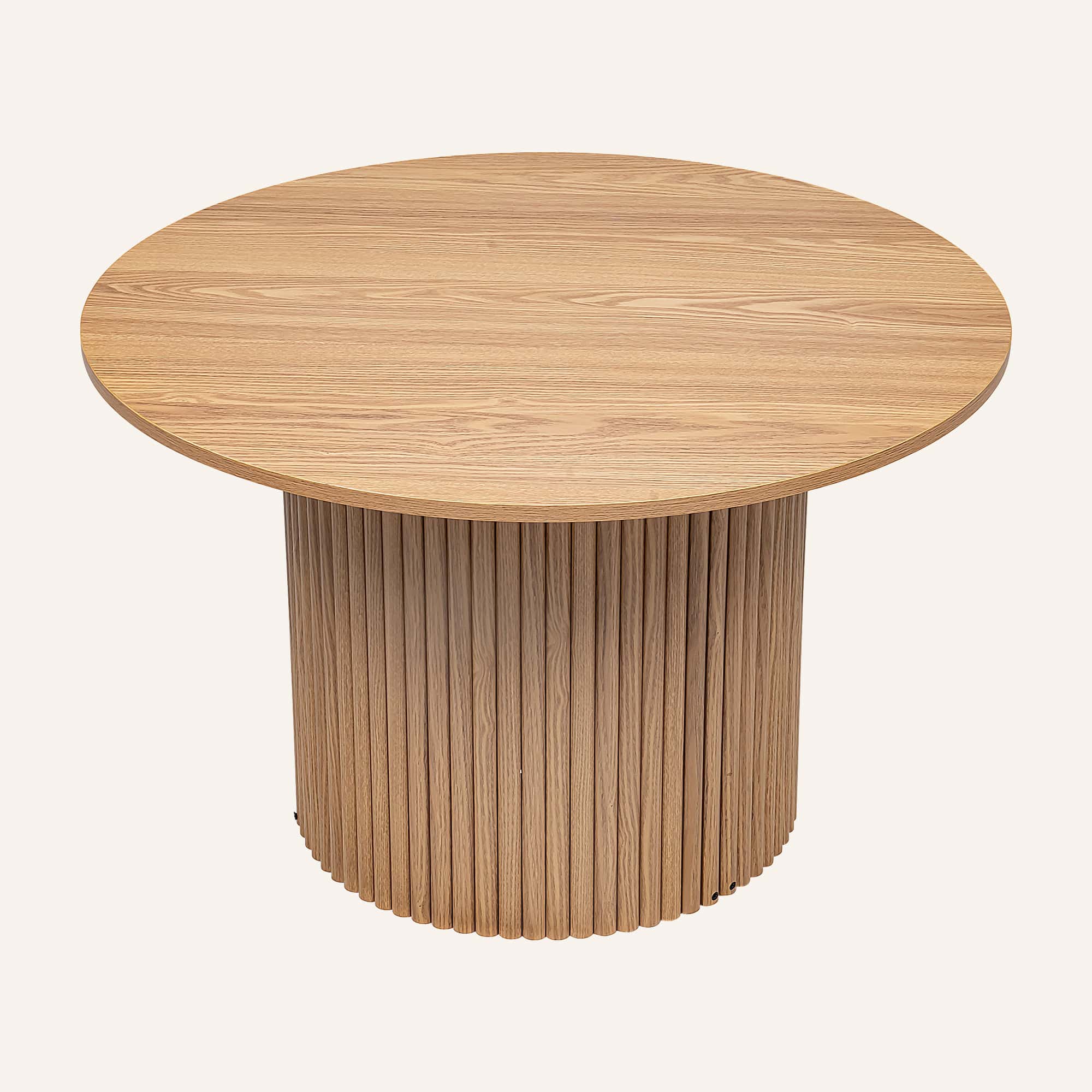 Luxe ribbed round wooden coffee table from Dreamo Living.