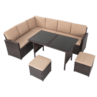 Modular 8-Seater Outdoor Garden Dining Table and Chair Set - Brown