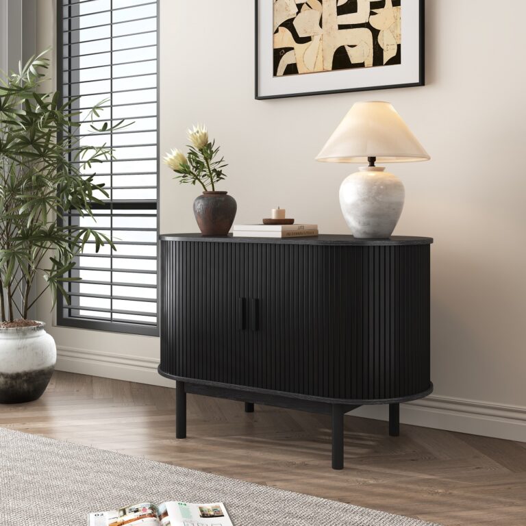 Mid-Century Black Ribbed Sideboard Cabinet - Dreamo Living