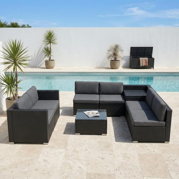 Outdoor Lounge Sofa Packages Lizard 8PCS Lounge Sofa with 320L Storage Box-Black