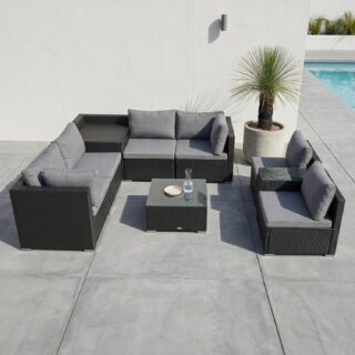Modular Outdoor Lounge Set-9pcs Sofa, Armchairs and Coffee Table