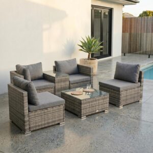 Outdoor Modular Lounge Sofa with Wicker End Table Set