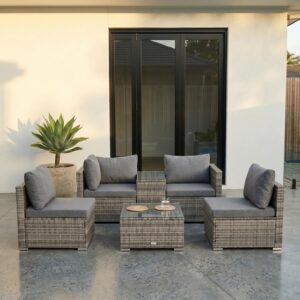 Outdoor Modular Lounge Sofa with Wicker End Table Set