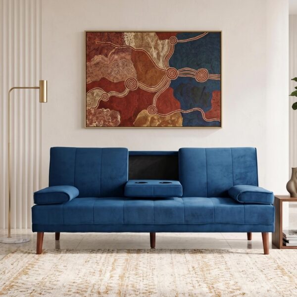 3 Seater Sofa Bed Couch with Cup Holder Velvet Navy