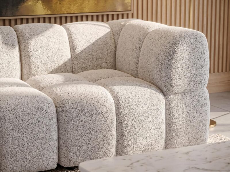 Dreamo Living Lola Classic Bouclé Modular Ottoman Lounger in White Quartz.