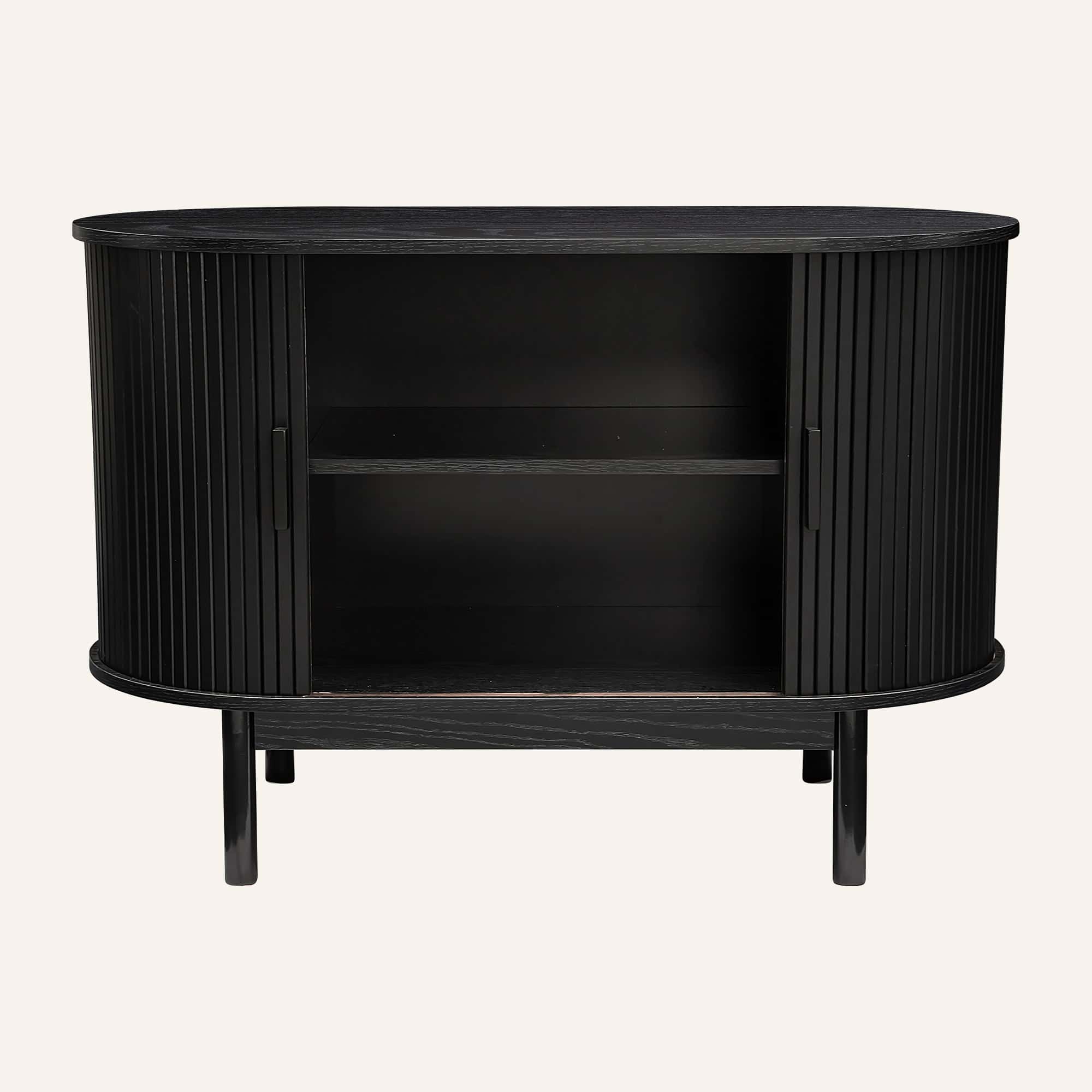 Mid-Century Black Ribbed Sideboard Cabinet - Image 7