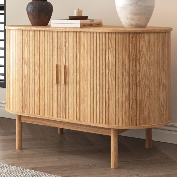 Natural Wood Ribbed Sideboard Cabinet