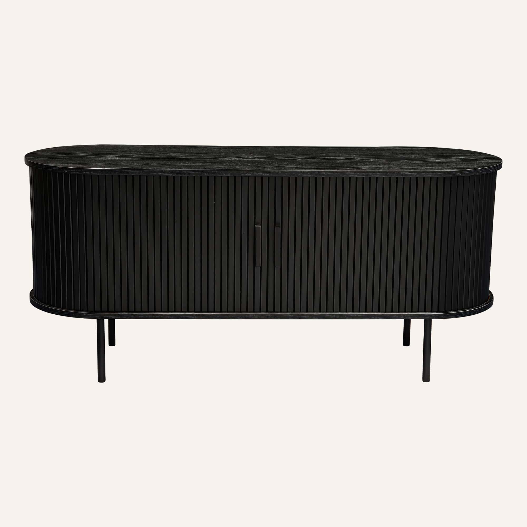 Ribbed Black Sideboard with Sliding Doors - Image 8