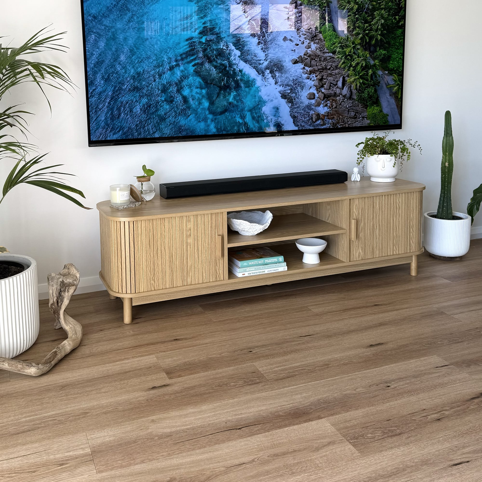 160cm Ribbed Natural Entertainment Unit - Image 4