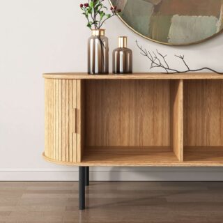 Curved Sideboard with Sliding Doors Ribbed Nurtral