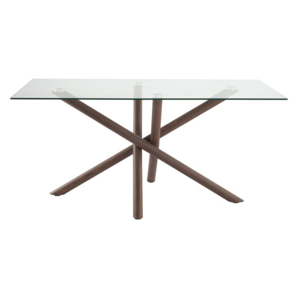 James Walnut-Look Dining Table with Glass Tabletop