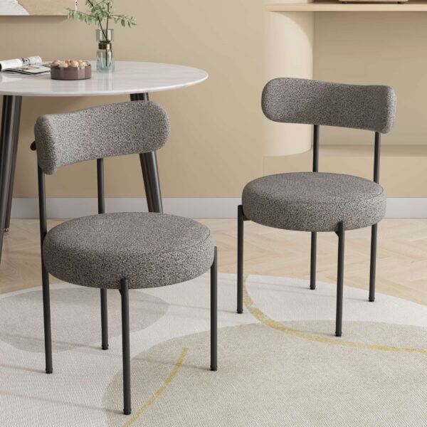 Plush Boucle Cushioned Elsa Dining Chairs in Slate Grey