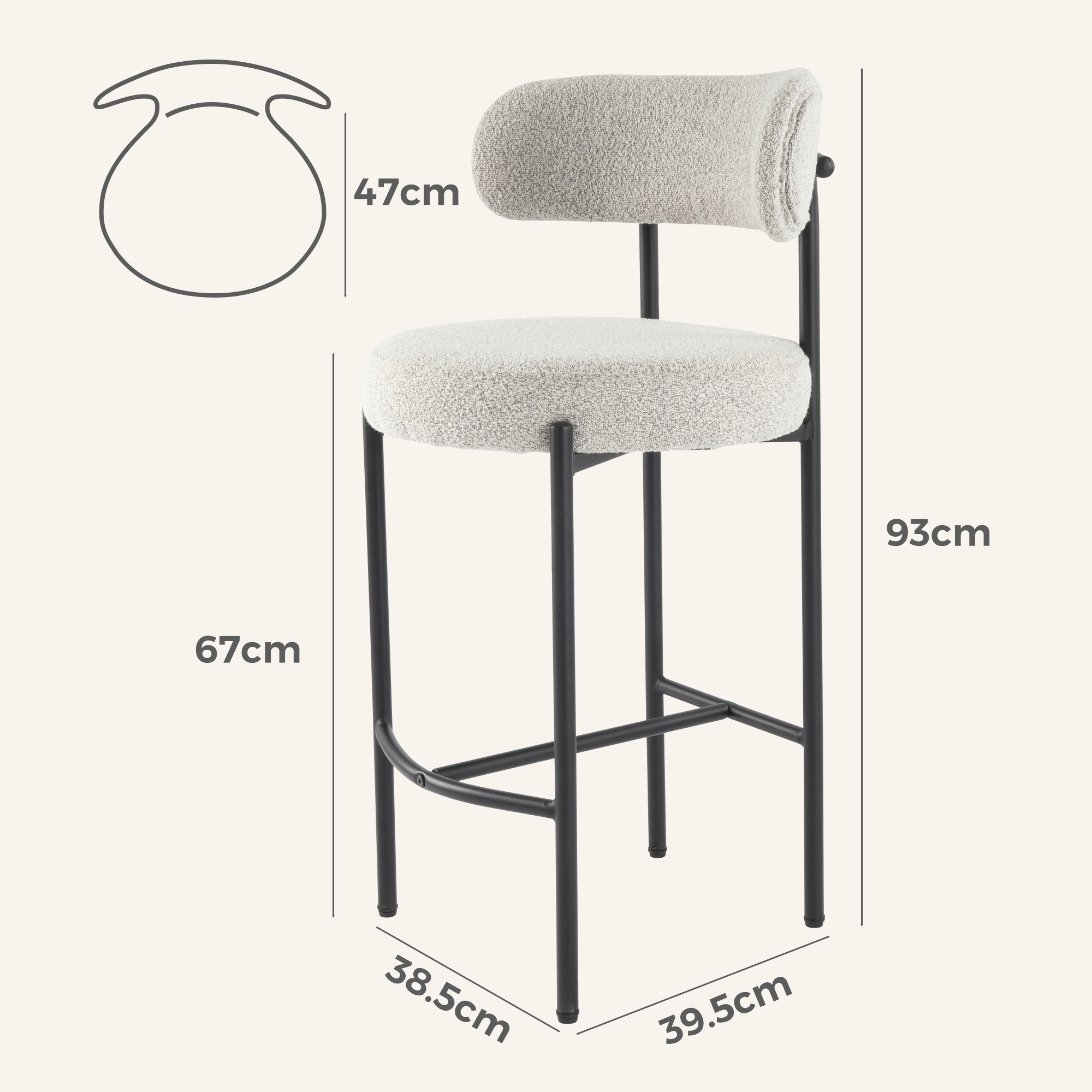 Sleek White Quartz Metal Boucle Elsa Bar Stools - Image 16