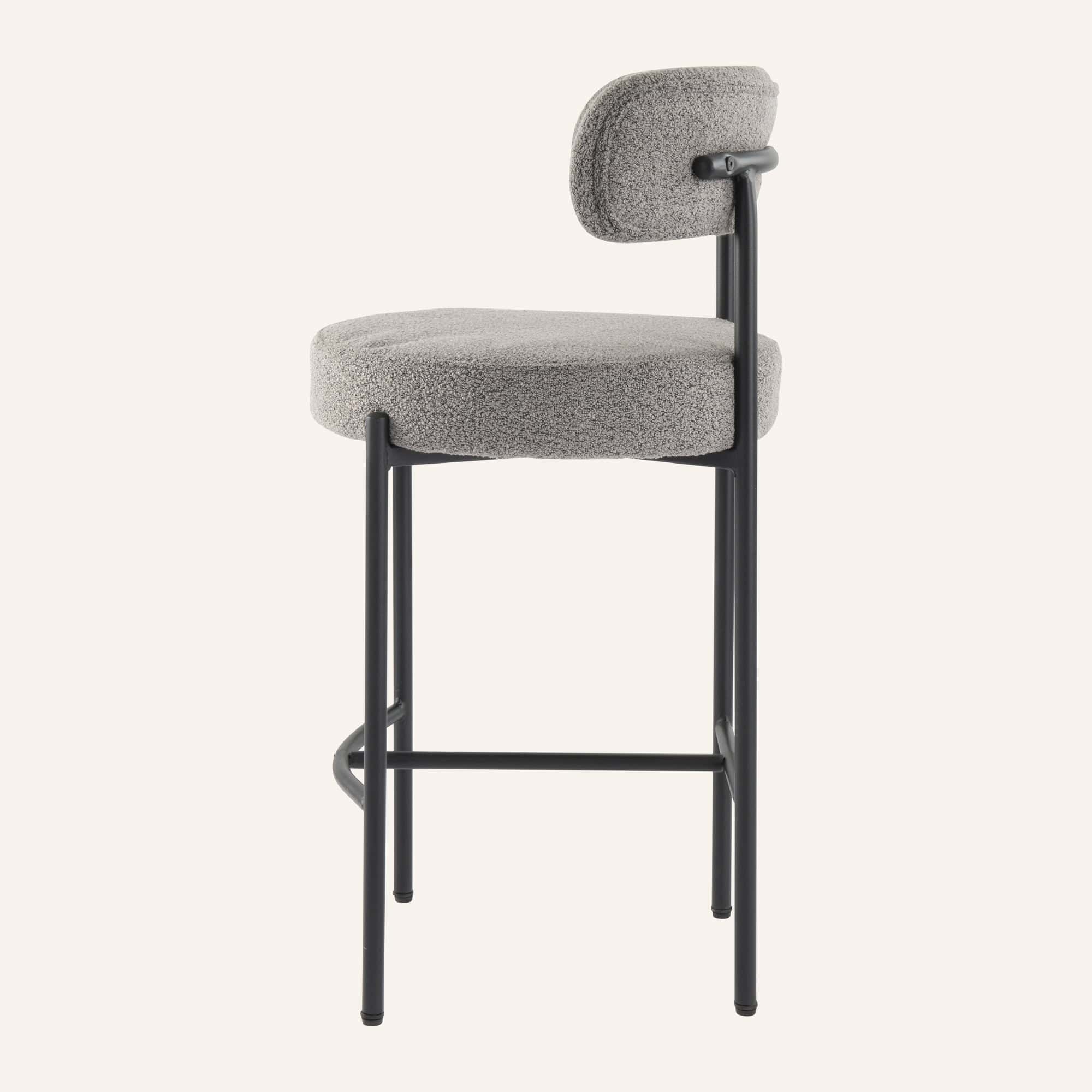 Contemporary Grey Boucle Elsa Low Bar Stools - Image 8