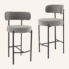 Contemporary Grey Boucle Elsa Low Bar Stools - Thumbnail Image 4