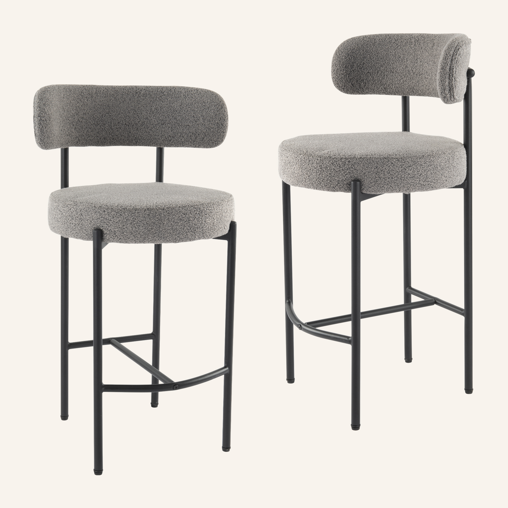 Contemporary Grey Boucle Elsa Low Bar Stools - Image 4