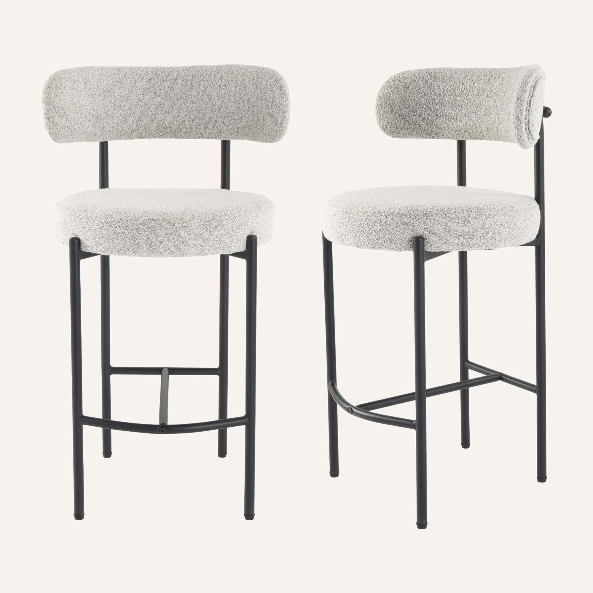 Sleek White Quartz Metal Boucle Elsa Bar Stools - Image 11