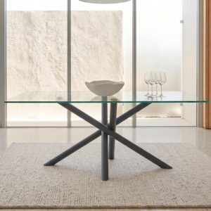 James Black Dining Table with Glass Tabletop