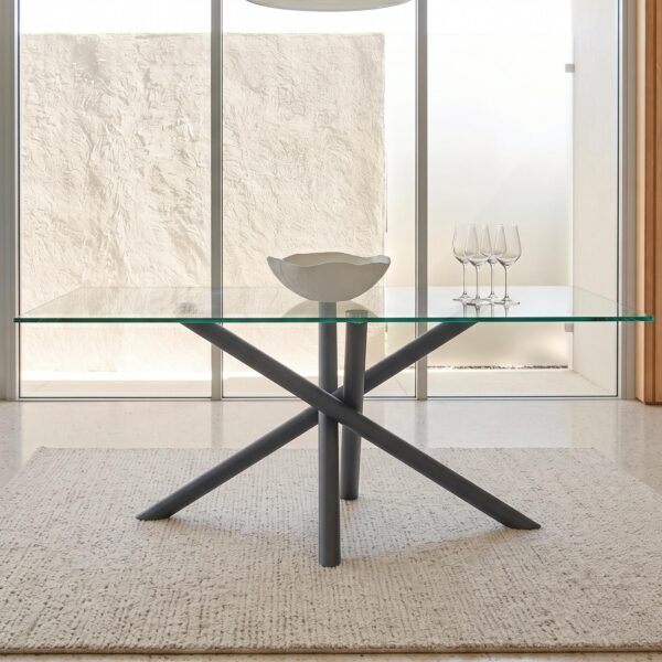 James Black Dining Table with Glass Tabletop