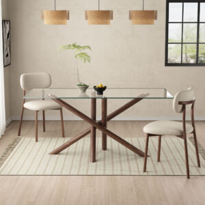 James Walnut-Look Dining Table with Glass Tabletop
