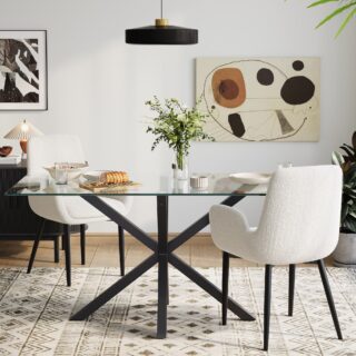 Finn Dining Table with Black Steel Legs and Glass Tabletop