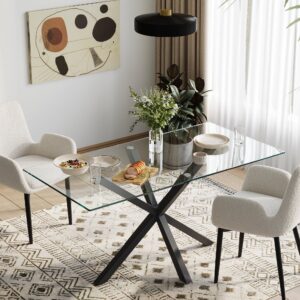 Finn Dining Table with Black Steel Legs and Glass Tabletop