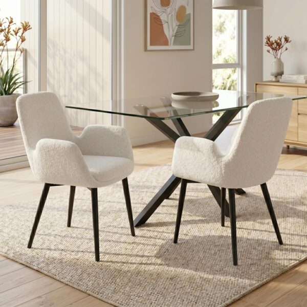 Boucle - teddy Sherpa Fabric Bliss Armrest Dining Chair Ensemble