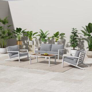 Contemporary 5-Piece Outdoor Sofa Set White