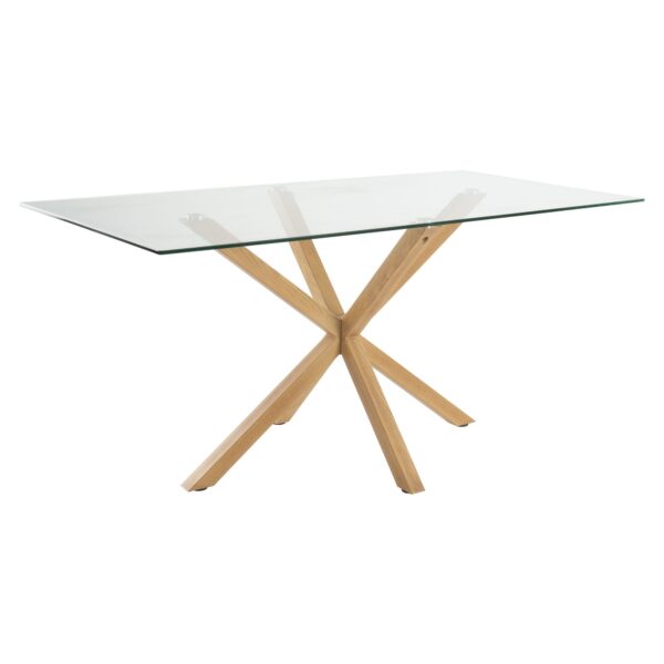 Finn Dining Table with Oak-Look Steel Legs and Glass Tabletop