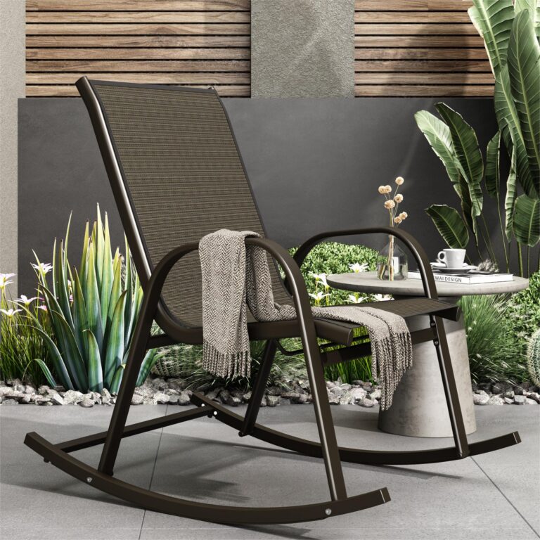 High-Back Steel Rocking Chair Brown Textilene Fabric - Dreamo Living