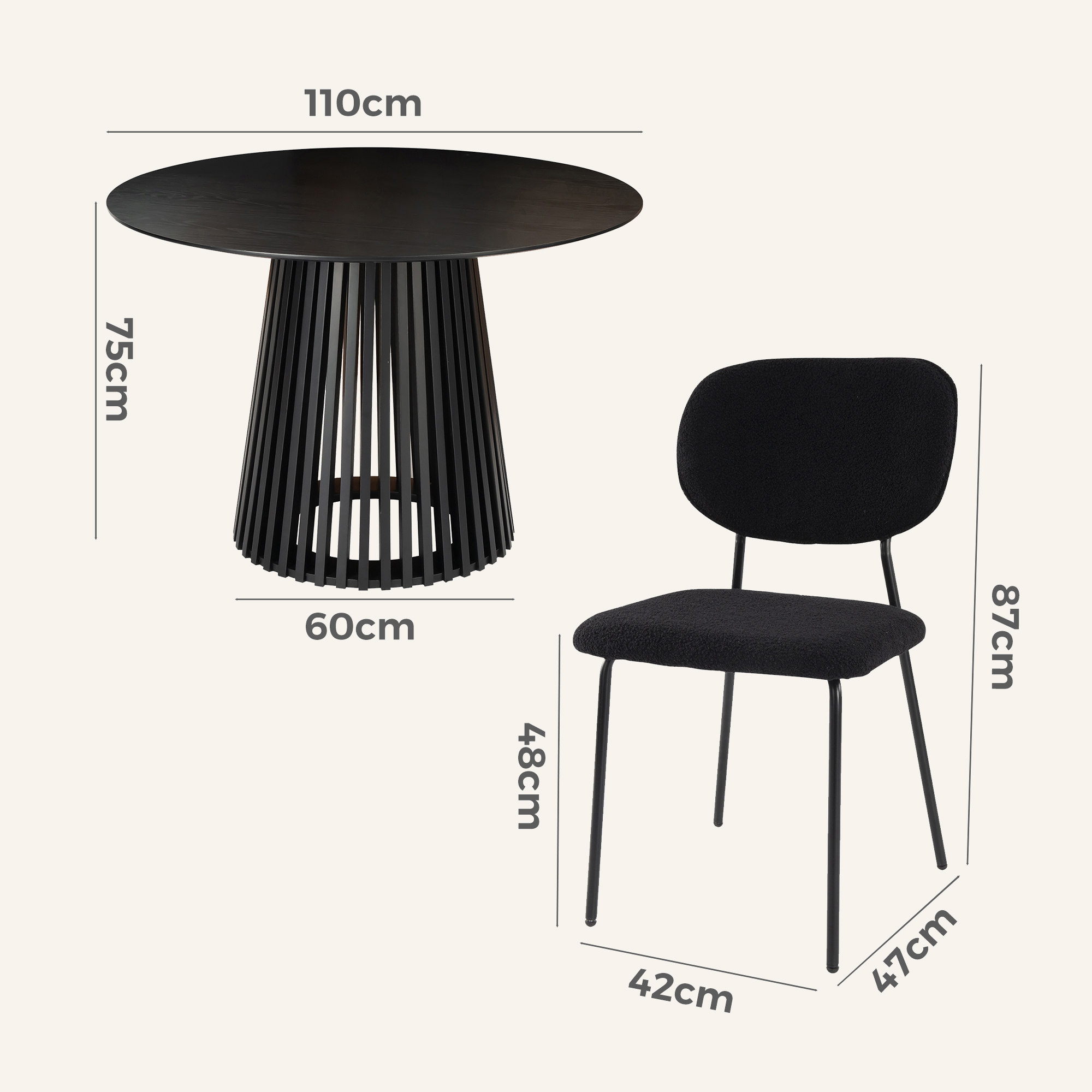 4-Seat Black Palmer Dining Table with Charcoal Armless Chairs - Image 16