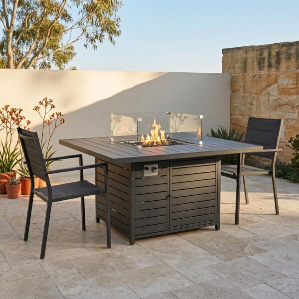 Square Gas Fire Pit Table for Outdoor Use - Charcoal