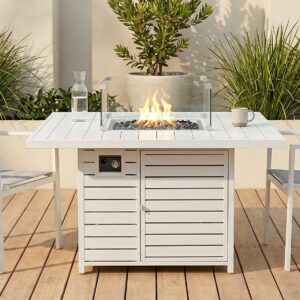 Square Gas Fire Pit Table for Outdoor Use - White