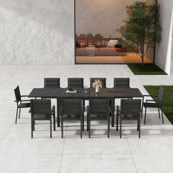 11-Piece Aluminium Garden Dining Table Set in Charcoal