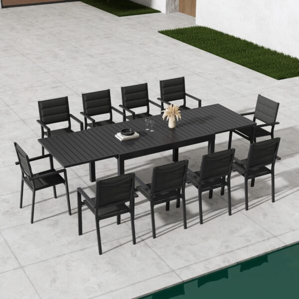 11-Piece Aluminium Garden Dining Table Set in Charcoal