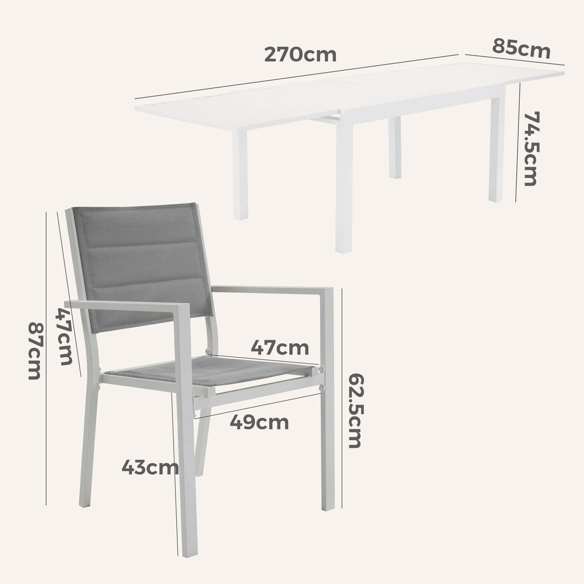 11-Piece Aluminium Garden Dining Table Set in White - Image 21