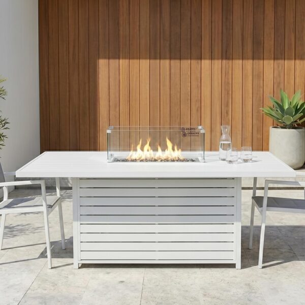 Rectangular Gas Fire Pit Table for Outdoor Use - White