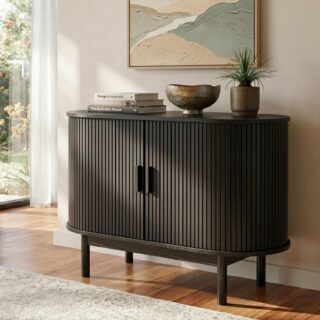 Mid-Century Black Ribbed Sideboard Cabinet