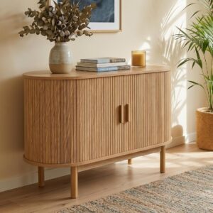 Natural Wood Ribbed Sideboard Cabinet