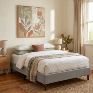 Bedframe with Wooden Slats (Light Grey)
