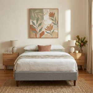 Bedframe with Wooden Slats (Light Grey)