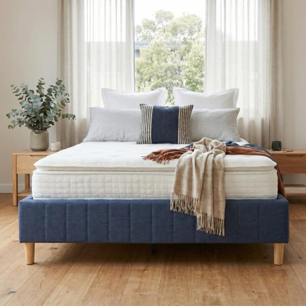 Metal Bed Frame Mattress Foundation Blue
