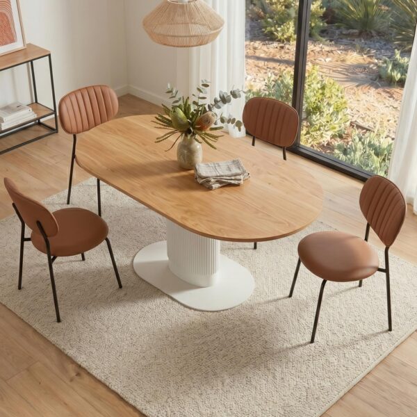 5-Piece Clara Wooden Dining Set with Leather Chairs