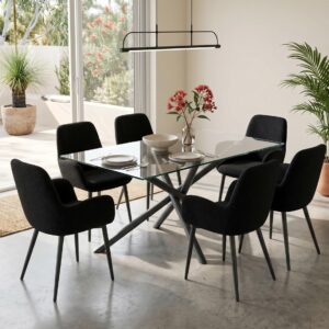 Contemporary Glass Dining Set – Black
