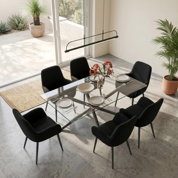Contemporary Glass Dining Set – Black