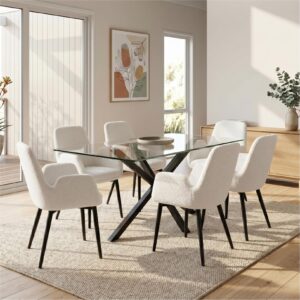 Obsidian Glass Dining Set with Teddy Chairs