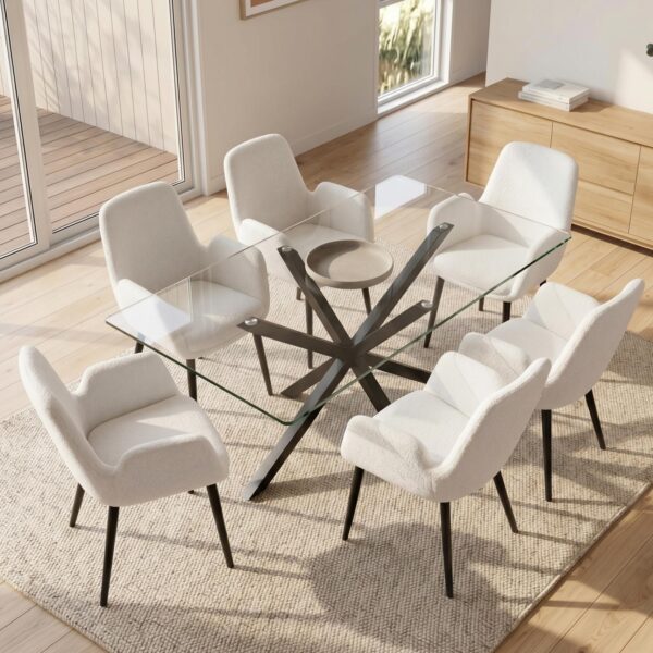 Obsidian Glass Dining Set with Teddy Chairs