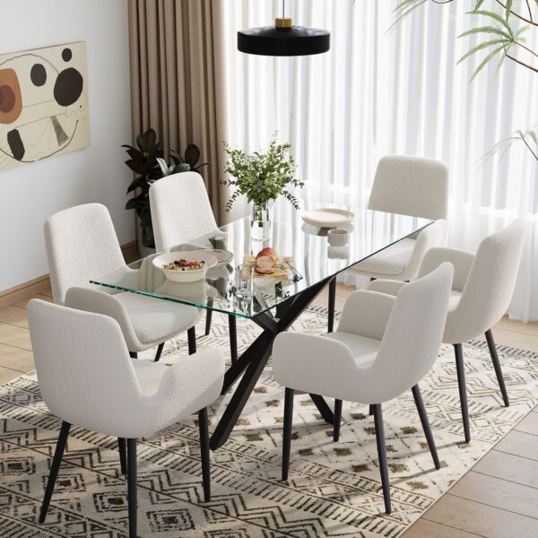 Obsidian Glass Dining Set with Teddy Chairs