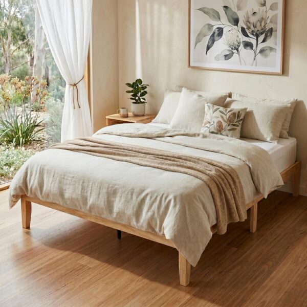 Warm Wooden Natural Bed Base Frame