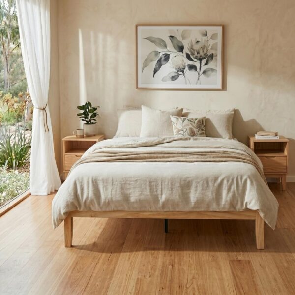 Warm Wooden Natural Bed Base Frame